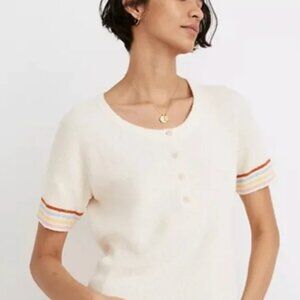 Madewell - cream top with colorful sleeves